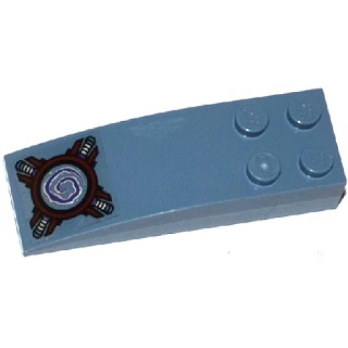 Деталь LEGO 44126pb038 Slope, Curved 6 x 2 with White and Purple Spiral in Dark Red Circle and Mechanical Pattern (Sticker) - Set 70166