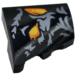 Wedge 2 x 2 x 2/3 Left with 2 Yellow and Orange Shapes and Dark Silver Markings Pattern (Balrog Face Right Half)