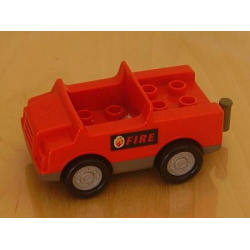 Duplo Car with 2 x 2 Studs and Dark Gray Base with Fire Pattern Duplo Car with 2 x 2 Studs and Dark Gray Base with Fire Pattern