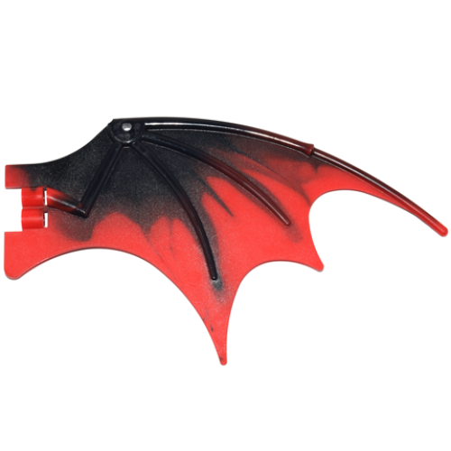 Деталь LEGO 51342pb07 Dragon Wing 19 x 11 with Bar Hole and 2 Pin Holes with Marbled Red Trailing Edge Pattern