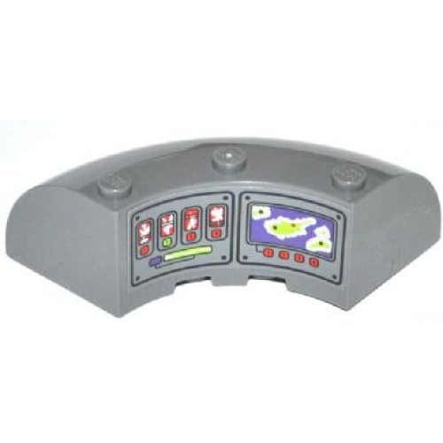 Деталь LEGO 87559pb01R Brick, Round Corner 6 x 6 x 2 with Gauges, Numbered Buttons and Map Screen Pattern (Sticker) - Set 70504