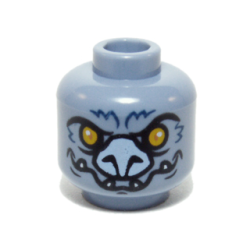 Minifigure, Head Alien Chima Bat with Bright Light Orange Eyes, Bright Light Blue Nose, Dark Blue Fur Lines, and White Lower Fangs Pattern