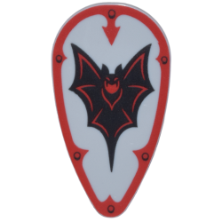 Minifigure, Shield Oval with Black Bat and Red Border with Arrow and Rivets Pattern Minifigure, Shield Oval with Black Bat and Red Border with Arrow and Rivets Pattern