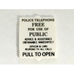 Glass for Window 1 x 2 x 2 Flat Front with Black 'POLICE TELEPHONE... PULL TO OPEN' Pattern