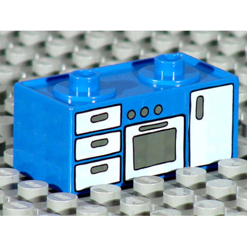 Деталь LEGO 4907pb02 Duplo, Furniture Oven Range with 2 Top Studs and Drawers Pattern