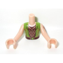 Torso Mini Doll Boy Lime Vest over Bronze Diamond Shirt Pattern, Light Nougat Arms with Hands with Reddish Brown Elves Tattoo