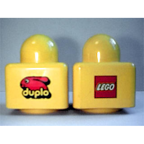 Деталь LEGO 31000pb18 Primo Brick 1 x 1 with Duplo Bunny Logo and LEGO Logo on Opposite Sides Pattern