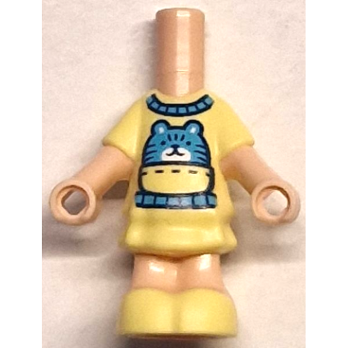 Деталь LEGO 69969pb19 Micro Doll, Body with Molded Bright Light Yellow Short Layered Dress and Shoes and Printed Medium Azure Collar, Waistband, and Cat in Pocket Pattern