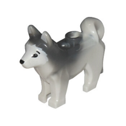 Dog, Husky with Marbled Dark Bluish Gray Ears and Back and Printed Black Eyes and Nose, White Face and Ears Pattern Dog, Husky with Marbled Dark Bluish Gray Ears and Back and Printed Black Eyes and Nose, White Face and Ears Pattern