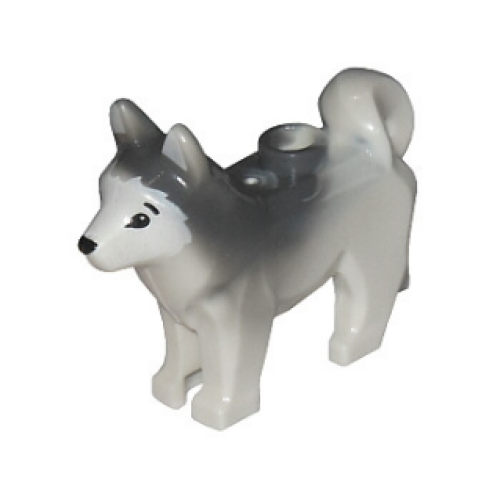 Деталь LEGO 16606pb001 Dog, Husky with Marbled Dark Bluish Gray Ears and Back and Printed Black Eyes and Nose, White Face and Ears Pattern