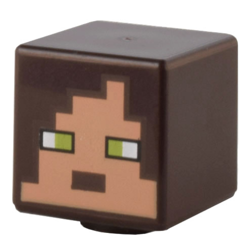 Деталь LEGO 19729pb055 Minifigure, Head, Modified Cube with Pixelated Nougat Face, Lime Eyes, and Dark Brown Mouth and Hair Pattern (Minecraft Llama Herder)