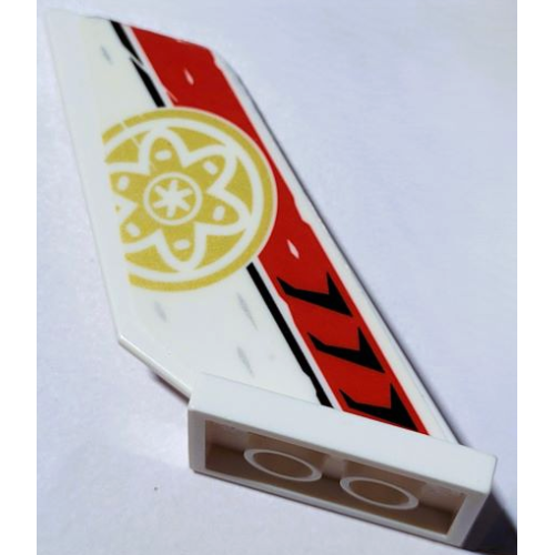 Деталь LEGO 6239pb118L Tail Shuttle with Red Stripe, Black Line and Air Intake, Gold Circle with Petals and Inner Circle Pattern Model Left Side (Sticker) - Set 71739