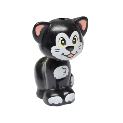 Cat, Friends Style, Sitting with Bright Light Yellow Eyes, Coral Inner Ears and Tongue, White Face, Patches and Paws Pattern (Disney Figaro) Cat, Friends Style, Sitting with Bright Light Yellow Eyes, Coral Inner Ears and Tongue, White Face, Patches and Paws Pattern (Disney Figaro)