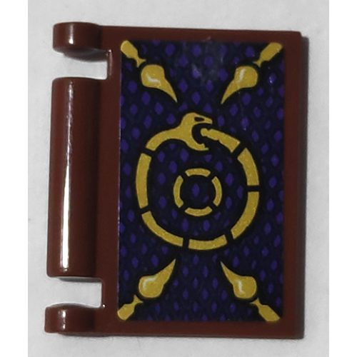 Деталь LEGO 24093pb038 Minifigure, Utensil Book Cover with Gold Coiled Snake and Stingers on Dark Blue and Dark Purple Background Pattern (Sticker) - Set 71735