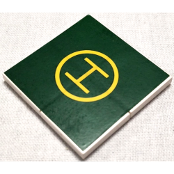 Stickered Assembly 4 x 4 with Helicopter Landing Pad with Yellow Letter H in Circle on Dark Green Background Pattern (Sticker) - Set 1658 - 4 Tile 2 x 2 Stickered Assembly 4 x 4 with Helicopter Landing Pad with Yellow Letter H in Circle on Dark Green Background Pattern (Sticker) - Set 1658 - 4 Tile 2 x 2