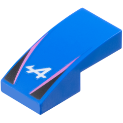 Slope, Curved 2 x 1 x 2/3 with Alpine Formula 1 Logo Stylized White Capital Letter A, Dark Pink Stripes, Black Triangles Pattern