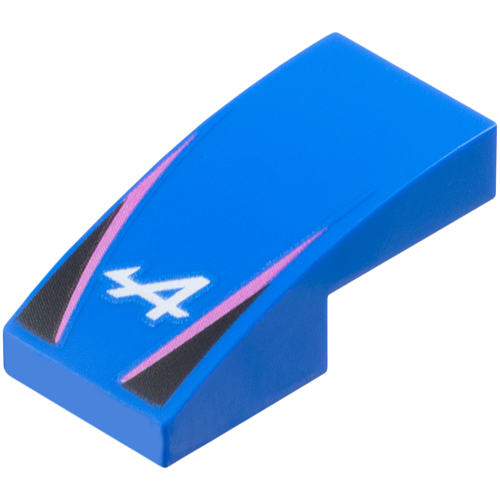 Деталь LEGO 11477pb212 Slope, Curved 2 x 1 x 2/3 with Alpine Formula 1 Logo Stylized White Capital Letter A, Dark Pink Stripes, Black Triangles Pattern