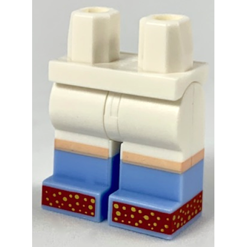 Деталь LEGO 970c00pb0929 Hips and Legs with Molded Bright Light Blue Lower Legs / Boots and Printed Light Nougat Knees and Red Shoes with Gold Dots Pattern