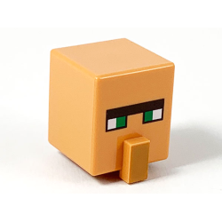 Minifigure, Head, Modified Cube Tall with Raised Rectangle with Pixelated Dark Brown Wide Unibrow, Green Eyes, and Medium Nougat Nose Pattern
