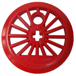 Train Wheel RC, Spoked with Technic Axle Hole and Counterweight, 37 mm D. (Flanged Driver) - Red