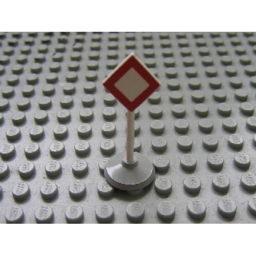 Деталь LEGO bb0131pb03c01 Road Sign with Post, Diamond with Red Border, Plain White Inside Pattern, Type 1 Base