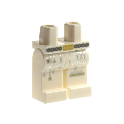 Деталь LEGO 970c00pb1240 Hips and Legs with Pearl Dark Gray Belt, Gold Studs and Buckle, Silver and Gold Circuitry Pattern