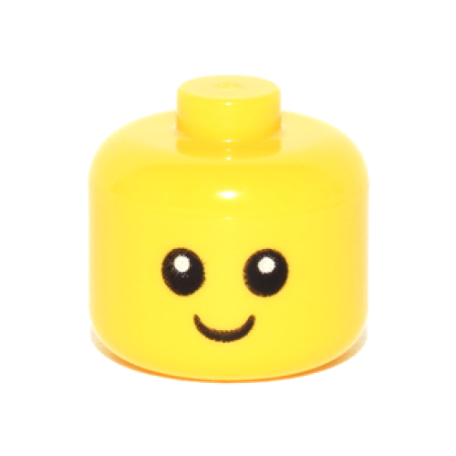Деталь LEGO 24581pb01 Minifigure, Baby / Toddler Head with Black Eyes, White Pupils, and Smile Pattern