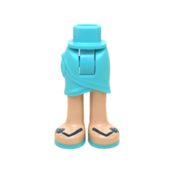 Mini Doll Hips and Skirt Wrap with Light Nougat Legs and Sandals with Medium Azure Soles and Dark Blue Straps with Scallop Shells Pattern - Thick Hinge