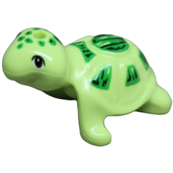 Turtle, Friends Style with Reddish Brown Eyes, Bright Green and Dark Green Spots and Shell Pattern