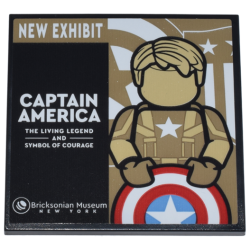 Tile 6 x 6 with Bottom Tubes with Tan and Dark Tan Steve Rogers Mannequin and Red, White and Medium Blue Shield, 'NEW EXHIBIT' and 'CAPTAIN AMERICA' Pattern (Sticker) - Set 76218
