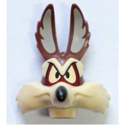 Minifigure, Head, Modified Looney Tunes Wile E. Coyote with Black Nose, Tan Face and Eyes Pattern