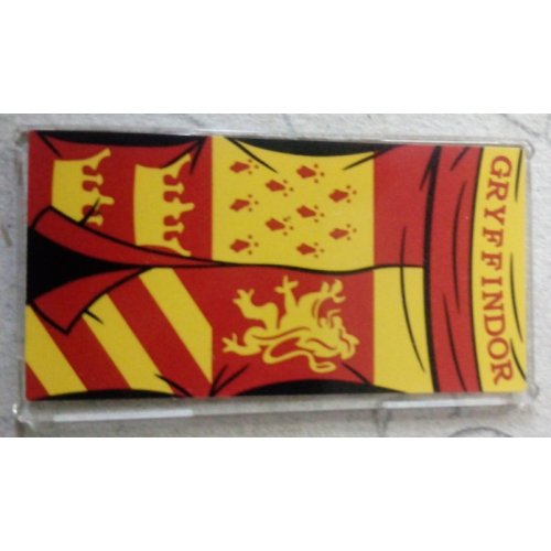 Деталь LEGO 57895pb055 Glass for Window 1 x 4 x 6 with 'GRYFFINDOR' Red and Yellow Coat of Arms Banner Pattern (Sticker) - Set 75956