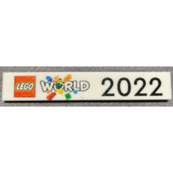 Tile 1 x 6 with 'LEGO World 2022' and LEGO Logo Pattern Tile 1 x 6 with 'LEGO World 2022' and LEGO Logo Pattern