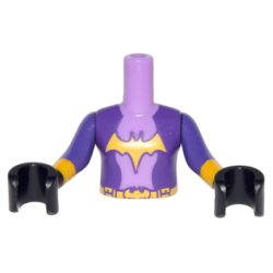 Torso Mini Doll Girl Bright Light Orange Bat Symbol and Belt Pattern, Dark Purple Sleeves with Bright Light Orange Cuffs and Black Hands