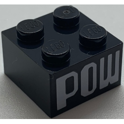 Brick 2 x 2 with White 'POW' Pattern on Two Sides