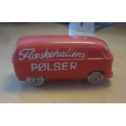 HO Scale, VW Van with Red Base - Completely Colored Top with Flæskehallens Pølser Pattern