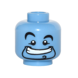 Minifigure, Head Alien with Black Curved Eyebrows, Right Raised Eyebrow, Narrow Goatee with Curl, Wide Mouth Smile with Teeth Pattern