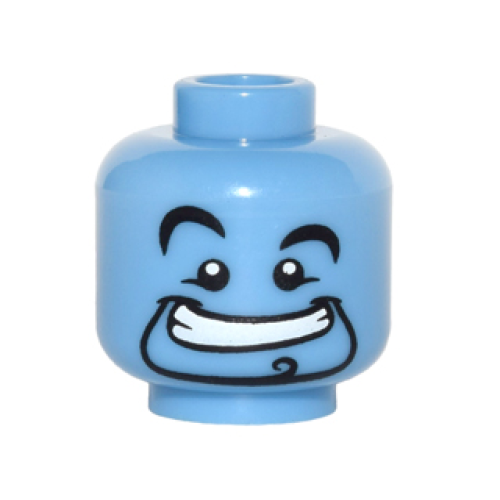 Деталь LEGO 3626pb1556 Minifigure, Head Alien with Black Curved Eyebrows, Right Raised Eyebrow, Narrow Goatee with Curl, Wide Mouth Smile with Teeth Pattern