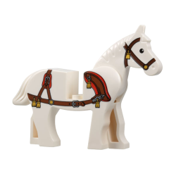 Horse with Black Eyes, White Pupils, Dark Brown Bridle and Reddish Brown Harness with Gold Tassels Pattern