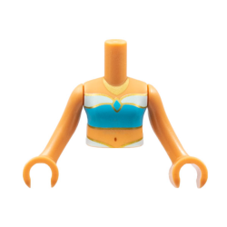 Torso Mini Doll Girl Medium Azure and Light Aqua Tube Top, Gold Trim and Necklace Pattern, Nougat Arms with Hands