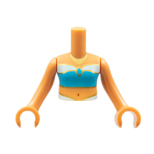 Деталь LEGO FTGpb350c01 Torso Mini Doll Girl Medium Azure and Light Aqua Tube Top, Gold Trim and Necklace Pattern, Nougat Arms with Hands