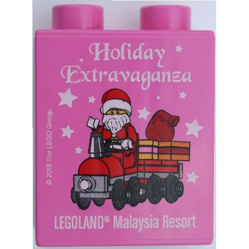 Деталь LEGO 4066pb507 Duplo, Brick 1 x 2 x 2 with Holiday Extravaganza 2018 LEGOLAND Malaysia Resort Santa Train Pattern