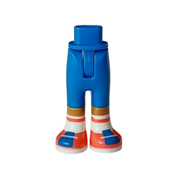 Mini Doll Hips and Trousers with Back Pockets with Molded Medium Nougat Lower Legs / Boots and Printed Coral and Blue Shoes and White Socks Pattern - Thin Hinge
