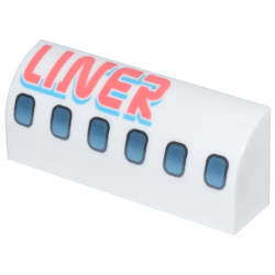 Slope, Curved 1 x 4 x 1 1/3 with Dark Silver and Metallic Light Blue Airplane Windows, Coral and Medium Azure 'LINER' Pattern