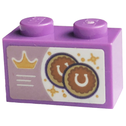 Brick 1 x 2 with Gold Stars and Crown, and Horseshoes on Bright Pink and White Background Pattern (Sticker) - Set 43195 Brick 1 x 2 with Gold Stars and Crown, and Horseshoes on Bright Pink and White Background Pattern (Sticker) - Set 43195