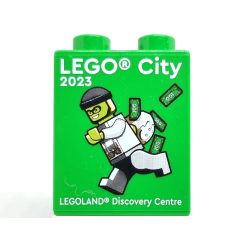 Duplo, Brick 1 x 2 x 2 with LEGO City 2023 LEGOLAND Discovery Centre Pattern Duplo, Brick 1 x 2 x 2 with LEGO City 2023 LEGOLAND Discovery Centre Pattern