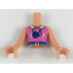 Torso Mini Doll Girl Dark Pink Sweater with Bright Light Yellow Collar, Stars and Gears Necklace, Dark Azure Belt Pattern, Nougat Arms with Hands