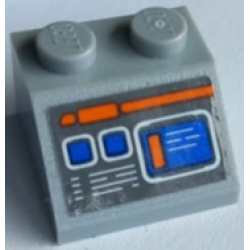 Slope 45 2 x 2 with Computer Screen with Blue Buttons, Orange and White Lines on Dark Bluish Gray Background Pattern (Sticker) - Set 60227 Slope 45 2 x 2 with Computer Screen with Blue Buttons, Orange and White Lines on Dark Bluish Gray Background Pattern (Sticker) - Set 60227