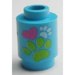Brick, Round 1 x 1 with Paw Prints and Heart Pattern