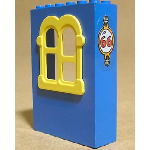 Деталь LEGO x637c02pb01 Fabuland Building Wall 2 x 6 x 7 with Squared Yellow Window and No 66 Pattern (Sticker) - Set 3666